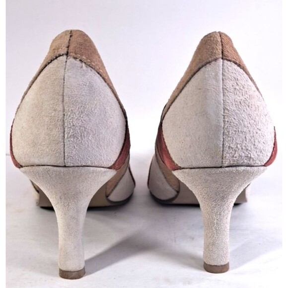 Women's Patchwork Block Suede Leather Heels Size 7M Multicolor Shoe - Picture 4 of 6